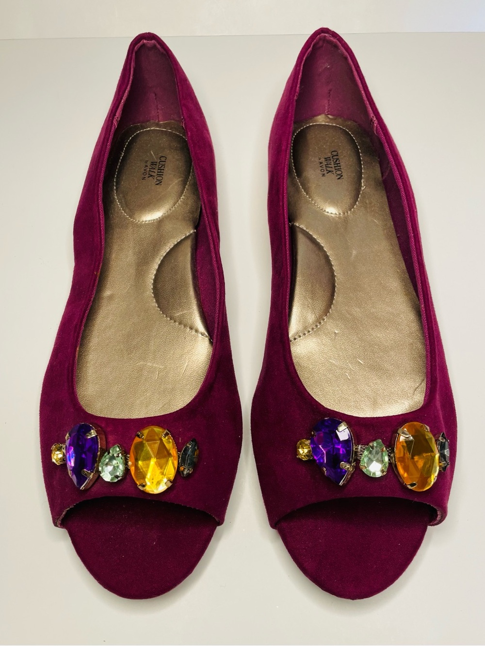 Avon Magenta Jeweled Peep-Toe Flats